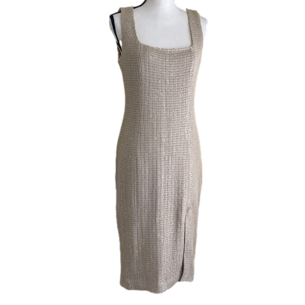 St. John gold sleeveless sheath dress with sequin accents - NWT - 6